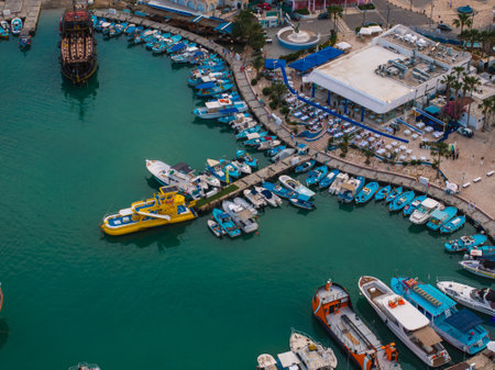 Marina in Ayia Napa, Cyprus with Boats and Yellow Submarine Style Vesselの写真素材