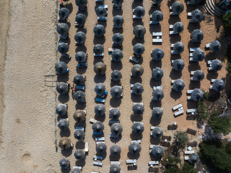 Aerial View of Organized Beach with Umbrellas in Ayia Napa, Cyprusの写真素材