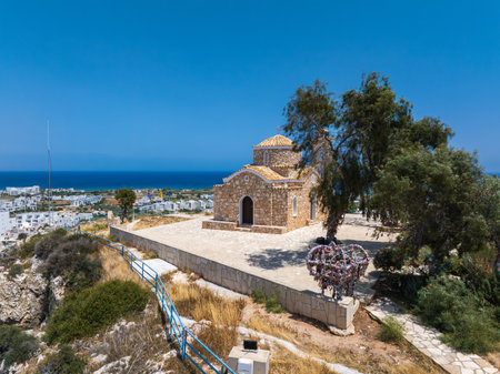 Church of Profitis Elias on Hill with View of Ayia Napa, Cyprusの写真素材