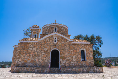 St. Elias Church with Dome and Bell Tower on a Sunny Day in Cyprusの写真素材