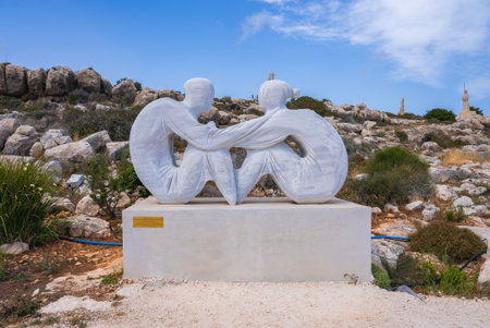 White Marble Sculpture of Abstract Figures in Cyprus Sculpture Parkの写真素材