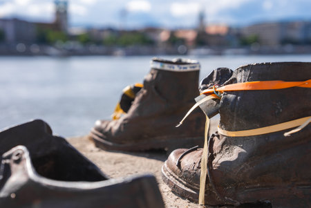 Close Up of Shoes on the Danube Bank Memorial in Budapest, Hungary