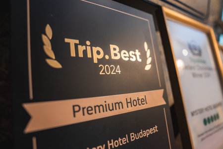 Close Up of Trip.Best 2024 Award Plaque for Mystery Hotel Budapestの写真素材