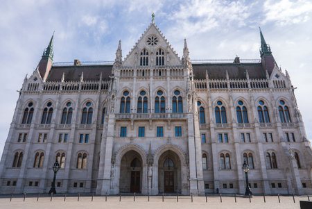 Hungarian Parliament Building with Neo Gothic Architecture in Budapestの写真素材