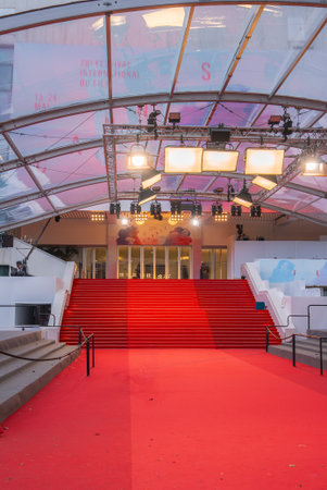 Red Carpet and Staircase at Palais des Festivals in Cannes, Franceの写真素材