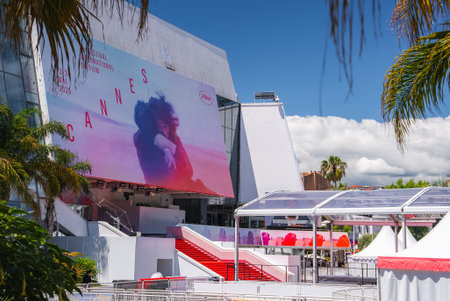 Palais des Festivals in Cannes with Red Carpet and Festival Setupの写真素材