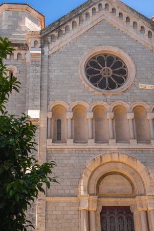 Facade of Historic Romanesque Cathedral in Cannes, Franceの写真素材