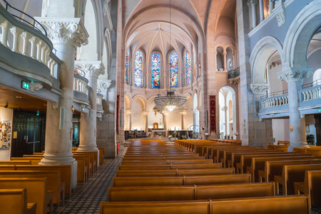Interior of a Grand Cathedral in Cannes with Vaulted Ceilingsの写真素材