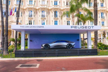 Peugeot Concept Car Displayed Near Carlton Hotel in Cannes, Franceの写真素材