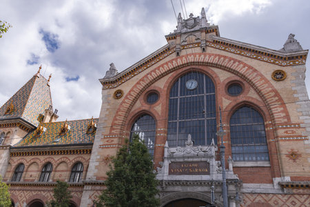 Exterior of the Great Market Hall in Budapest with Decorative Facadeの写真素材