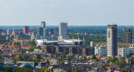 Aerial View of Eindhoven with Philips Stadion and Urban Landscapeの写真素材