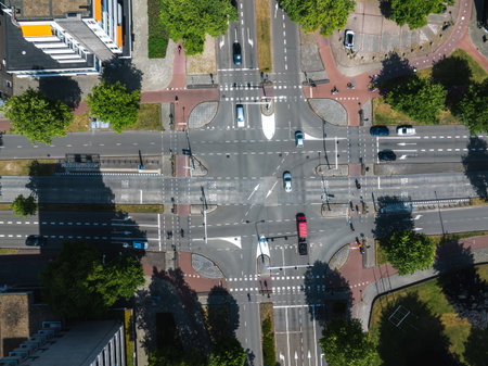 Aerial View of a Busy Intersection in Eindhoven, Netherlands