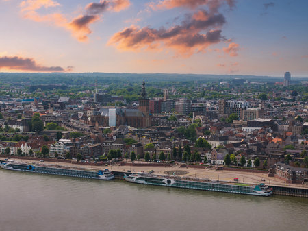 Aerial View of Nijmegen with Waal River and St. Stevenskerkの写真素材