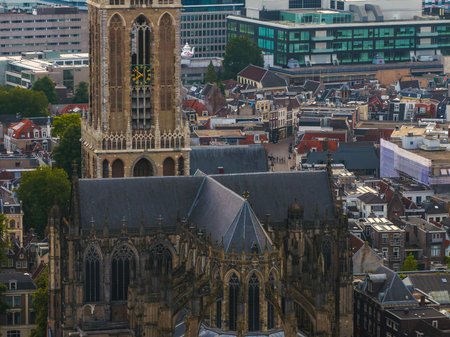 Aerial View of Utrecht Featuring the Iconic Dom Tower, Netherlandsの写真素材