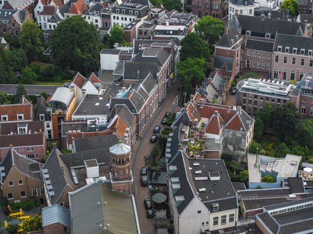 Aerial View of Utrecht with Historic Buildings and Towerの写真素材