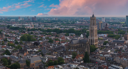 Aerial View of Utrecht with Dom Tower and Traditional Architectureの写真素材