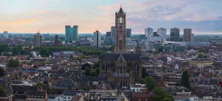 Aerial View of Utrecht with Dom Tower and Historic Architectureの写真素材