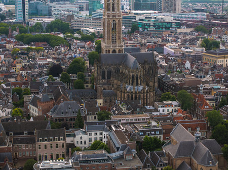 Aerial View of Utrecht Featuring the Iconic Dom Tower, Netherlandsの写真素材