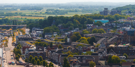 Aerial View of Nijmegen with Historic Buildings and Bridgeの写真素材