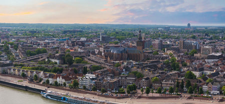 Aerial View of Nijmegen with St. Stevenskerk and Waal Riverの写真素材