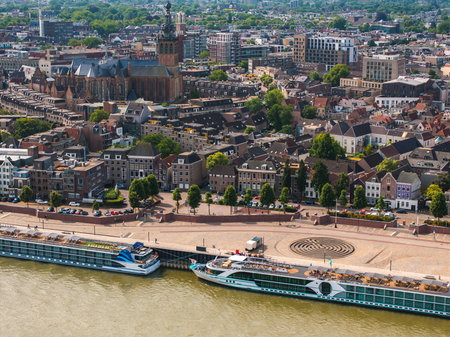 Aerial View of Nijmegen with St. Stevenskerk and Waal Riverの写真素材