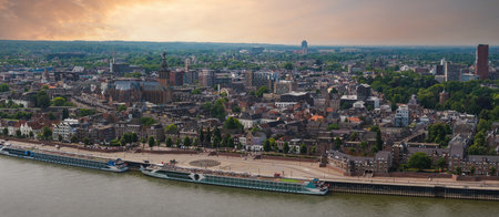 Aerial View of Nijmegen with Waal River and St. Stevenskerkの写真素材