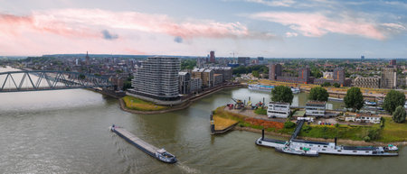Aerial View of Nijmegen with Waal River and Steel Bridge