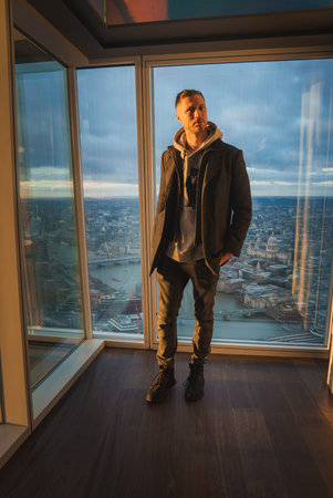 Panoramic View of London from High Rise Building at Sunsetの写真素材