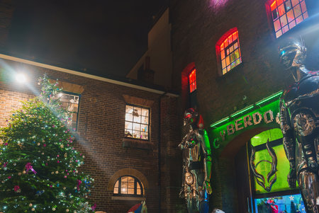 Festive Christmas Scene at Cyberdog Store in Camden Market, Londonの写真素材