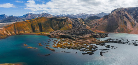 Aerial View of Colorful Icelandic Mountains and Lava Fieldの写真素材