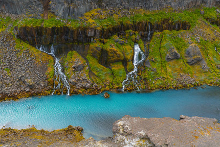 Turquoise Waters and Waterfalls in Sigoldugljufur Canyon, Iceland