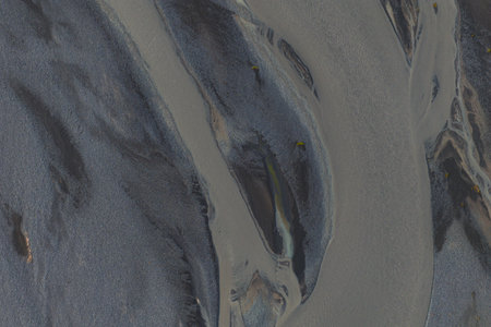 Aerial View of Braided River System in Volcanic Sands, Iceland