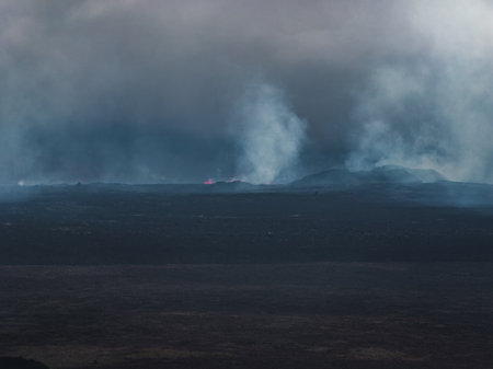 Aerial View of Active Volcanic Landscape with Lava in Iceland