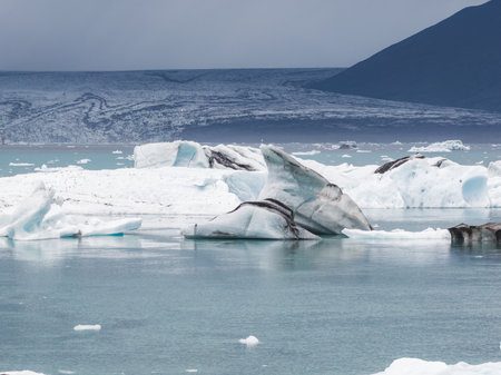 Aerial View of Jokulsarlon Glacier Lagoon with Icebergs and Glacier