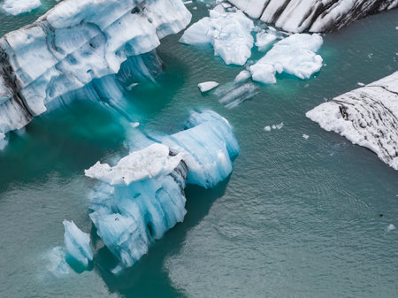 Aerial View of Icebergs in a Glacial Lagoon in Iceland