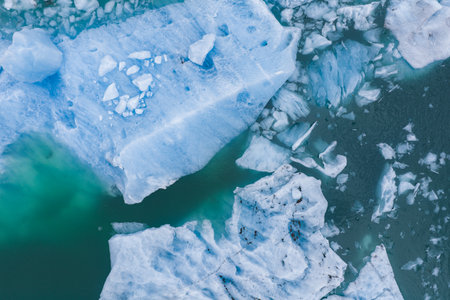 Aerial View of Icebergs Floating in a Glacial Lagoon in Iceland