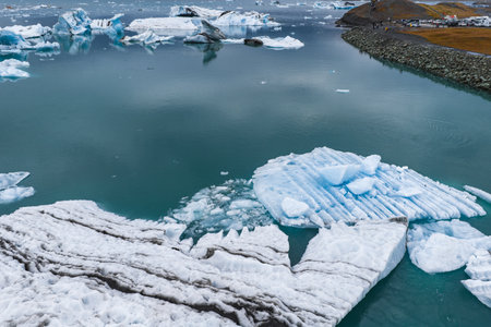 Aerial View of Icebergs in Jokulsarlon Glacier Lagoon, Iceland