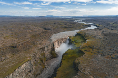 Aerial View of Dettifoss Waterfall in Vatnajokull National Park, Icelandの写真素材