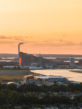 Aerial View of Copenhagen Featuring Amager Bakke at Sunset