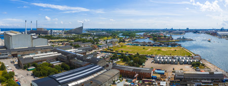 Aerial View of Copenhagen with Amager Bakke and Wind Turbinesの写真素材