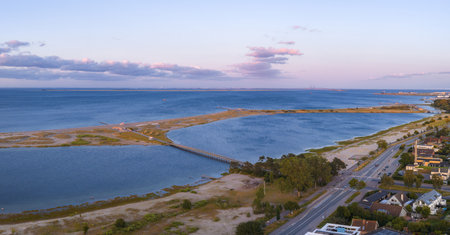 Aerial View of Coastal Copenhagen with Walkway and Oresund Bridge