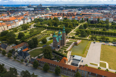 Aerial View of Rosenborg Castle and Gardens in Copenhagen, Denmark