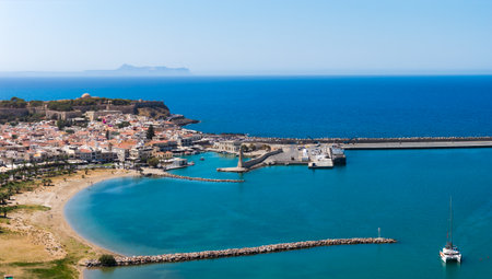 Aerial View of Rethymno Town with Harbor and Venetian Fortress