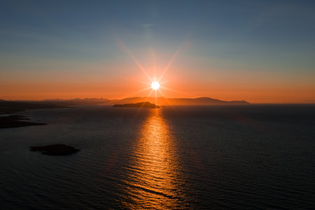 Aerial View of Sunset Over the Sea Near Crete Island, Greeceの写真素材