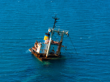 Aerial View of Shipwreck in Clear Waters of Crete