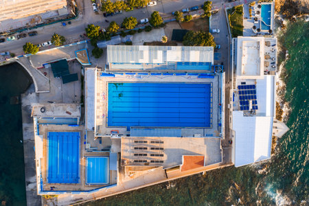 Aerial View of Sports Complex with Pools in Chania, Creteの写真素材