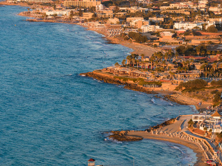 Aerial View of Stalida Town and Coastline on Crete, Greeceの写真素材