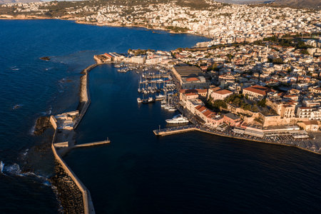 Aerial View of Chania Town and Venetian Harbor at Sunset, Creteの写真素材