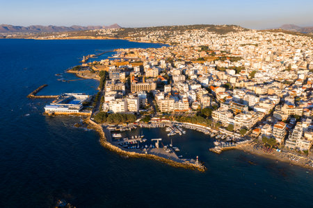 Aerial View of Chania Town and Marina at Sunset, Crete, Greeceの写真素材
