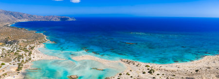 Aerial View of Elafonisi Beach Lagoon and Surrounding Hills in Crete